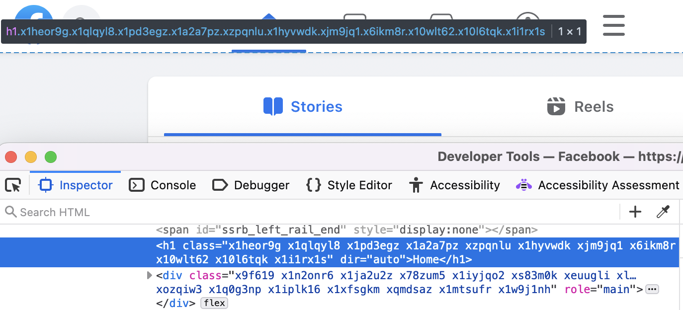 facebook's h1 is visually hidden for their home screen